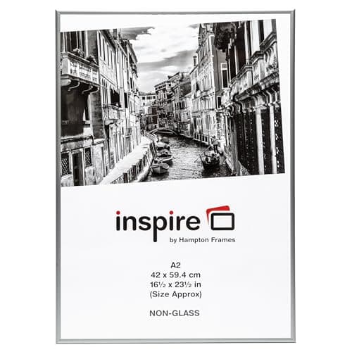 Image of Hampton Frames ALUMINIUM Poster Certificate Photo Frame Acrylic (Non Glass) Silver A2 (42x59cm) PAAFA2B