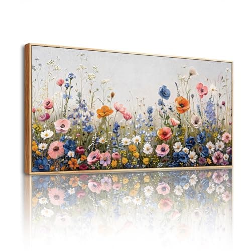 Image of SERIMINO Large Canvas Wall Art, Floral Natural Pictures, Framed Modern Painting, Colorful Wildflowers Wall Decorations for Bedroom Living Room Garden Hallway Office Gallery 29"x57"