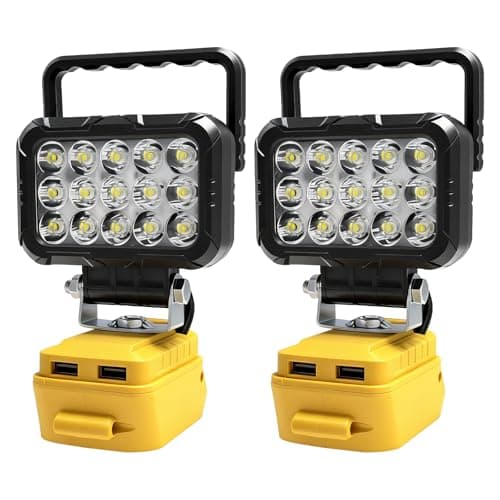 Image of 2 Pcs LED Work Light Compatible with Dewalt 20v Battery, Cordless Flood Light with USB Charging Port, Portable Outdoor Lighting Flashlight, Tool Gifts for Men, for Emergency, Job Site, Car Repairing