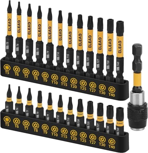 Image of Tamper Proof Torx Bit Set: 25 Pieces T5-T40 Torx Security Bits Set | Torque Star Bits with 2.5" Magnetic Extension Bit Holder and Storage Box | S2 Steel