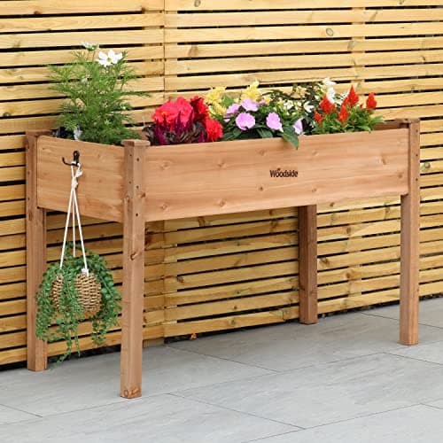 Image of Woodside Raised Wooden Garden Bed Planter for Plants & Vegetables, Outdoor Elevated Herb Box