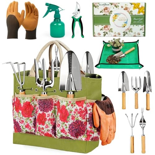 Image of SLARMOR Garden Tools Set 10-Piece, Heavy Duty Gardening Tools Kit for Women & Men with Stainless Steel Hand Tool, Pruning Shears, Gloves, Bag - Ideal Gardening Gifts for Women & Gardeners