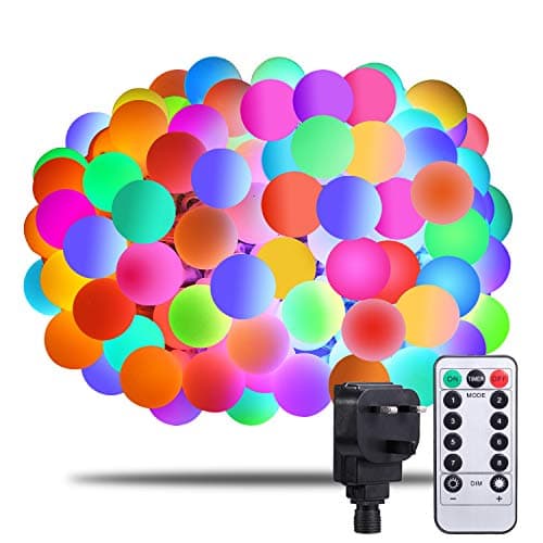 Image of Afufu Globe Fairy Lights -[Remote & Timer] 33ft/13M 100 LEDs Coloured String Lights with Mains Powered, RGB IP65 Waterproof 8 Modes Balls Lights Decorative for Garden Patio Party, Extendable