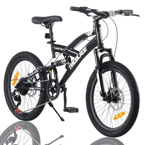 Image of LSBIKE 20 In Full Suspension Mountain Bike, 7 Speed Adult Mountain Bicycle with Front & Rear Disc Brake Men Women MTB Road City Bike w/Carbon Steel Frame & Double Rim Wheel (Black)