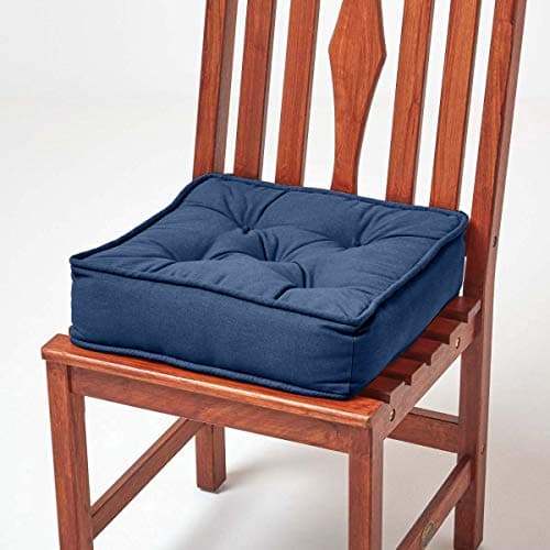 Image of HOMESCAPES Navy Blue Dining Chair Booster Cushion Large Firm 40 cm Square Seat Pad with Supportive 10 cm Thick Lift Soft Dark Blue Cotton Cushion For The Elderly, Post-Operative and Pregnancy