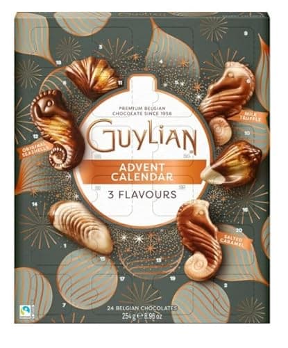 Image of Guylian Advent Calendar 254G. Countdown to Christmas with 24 delicious praline chocolates for each day. Festive countdown, stocking filler, secret santa.Pure Luxury