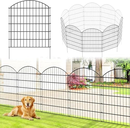 Image of Thealyn Decorative Garden Fence, 81cm H x 71cm W (5 Panels, Length Total 3.5m) Outdoor Rustproof Metal Dog Fence Animal Barrier, Garden Fencing Border for Yard Patio Flower Bed
