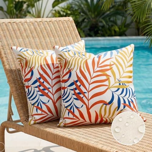 Image of Outdoor Cushion Covers Garden Cushion Covers 50x50cm Waterproof Tropical Plants Leaf Decorative Outdoor Throw Pillow Cover Spring Summer Cushion Covers for Patio Garden Living Room