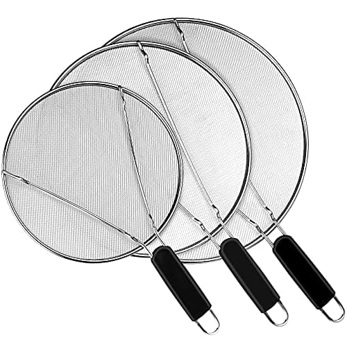 Image of Splatter Screen for Frying Pan Set, 3 PCS Frying Pan Splatter Guard, Stainless Steel Splatter Guard with Resting Feet, Stops 99% of Hot Oil Splash - Fits 9.8", 11.4" and 13" Cookware