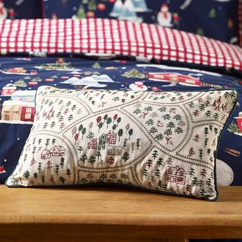 Image of Catherine Lansfield Christmas Ski Village Embroidered 30x50cm Cushion Natural