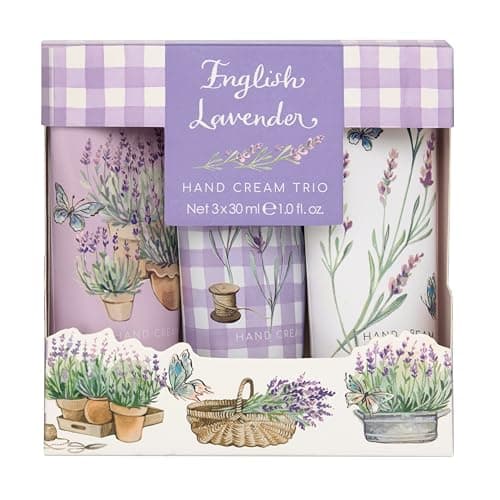 Image of Heathcote & Ivory Hand Cream Trio 3x 30ml, Lavender Scented, Shea Butter, Argan Oil, Moisturiser Leaving Skin Soft, Beauty Gift For Her, Travel and Handbag Size, Vegan and Cruelty Friendly