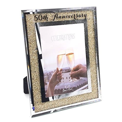 Image of Wedding Anniversary 50th Golden Crystal Border 5 x 7 Photo Frame Gift