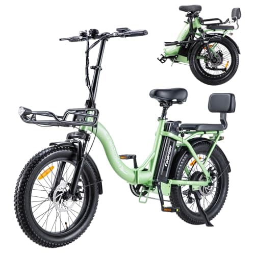 Image of TWOFISH Electric Bike for Adults, 20"*3.0" Fat Tire Folding Electric Bicycle with 36V 17.8AH Removable Battery 7 Speed 25km/h 80-100km Range Disc Brake IP54 Waterproof, TF-2 (Green)