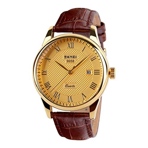 Image of CakCity Men's Leather Strap Watches Business Analogue Quartz Waterproof Wrist Casual Watch with Leather Band,Roman Numeral