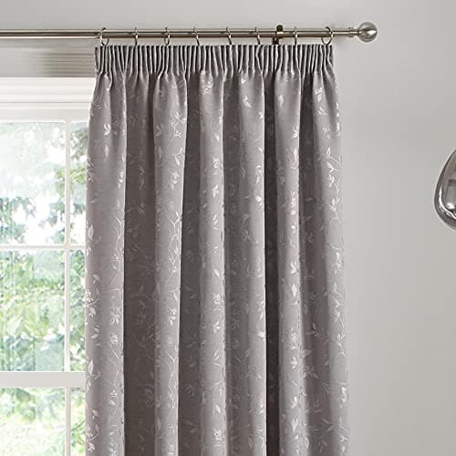 Image of Curtina - Bird Trail - Jacquard Pair of Pencil Pleat Curtains - 66" Width x 90" Drop (168 x 229cm) in Grey