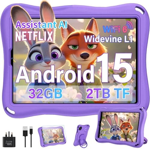 Image of Kids Tablet Pro Android 15 Octa Core ROM 32GB+2TB TF | tablets 9 Inch | 5G + 2.4G WiFi | Parental Controls | Bluetooth 5.0 | GMS | 8MP + 5MP | Type C, Assistant AI, Eva protective case - Purple