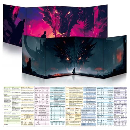 Image of Byhoo 2PCS DM Screen for D&D 5E with 2 Immersive Themes，Waterproof Reusable Surface, Tri-Fold Portable Design Folds to A4 Size DND Accessories Compatible with Players Handbook