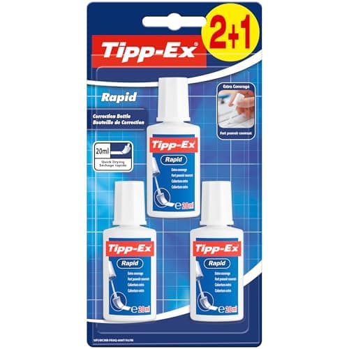 Image of Tipp-Ex Rapid, Correction Fluid Bottle, High Quality Correction Fluid, Excellent Coverage, 20ml, Pack of 3, white
