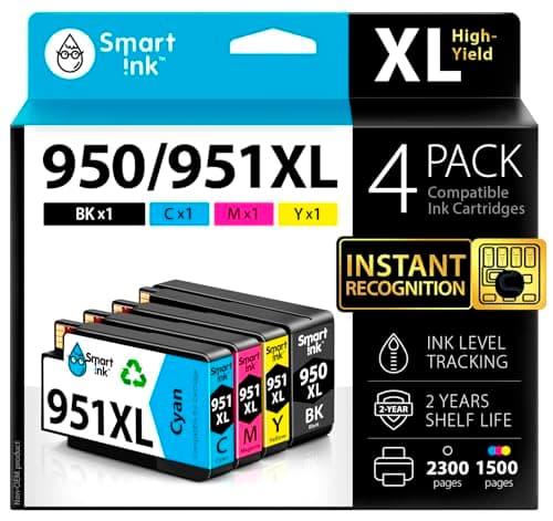 Image of Smart Ink Compatible Ink Cartridge Replacement for HP 950XL 951XL 950 XL 951 High Yield 4 Pack Combo to use with Officejet Pro 8600 8100 8610 8620 8630 8640 8660 8615 (Black Cyan Magenta Yellow)