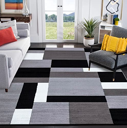 Image of B&B Grey Rug Living Room Washable Bedroom Decor Carpet Geometric Indoor Rectangular Large Floor Rugs (Kilas Grey Black, 120 cm x 170 cm)