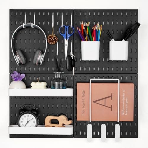 Image of VEVOR Pegboard Combination Kit, 11" x 11" Plastic Pegboard, 4 Panels, Peg Board Wall Organizer Kit with Accessories, for Garage Tool Storage Kitchen Living Room Craft Room Office Bathroom Home, Black