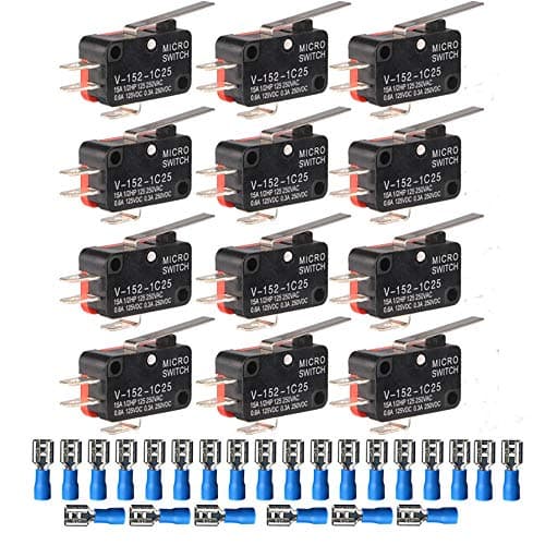 Image of Gebildet 12pcs V-152-1C25 125V/250V 15A Miniature Micro Limit Switch Momentary SPDT Snap Action Hinge Lever Type+24pcs Terminals