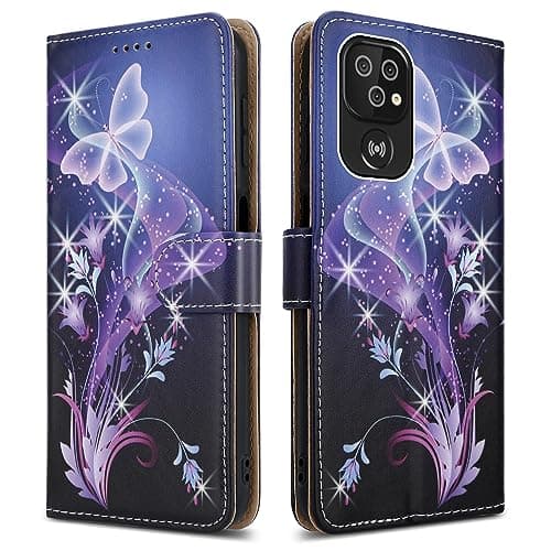 Image of PIXFAB For Doro 8200 Leather Phone Case, Magnetic Closure Full Protection Book Folio Design, Wallet Case Cover [Card Slots] and [Kickstand] For Doro 8200 - Butterfly