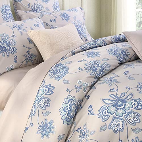 Image of USTIDE 3-Piece Blue Floral Duvet Cover Set Cotton Luxurious Chic Duvet Bedding Set All Season Soft Comforter Cover Set with 2 Pillowcases,King Size