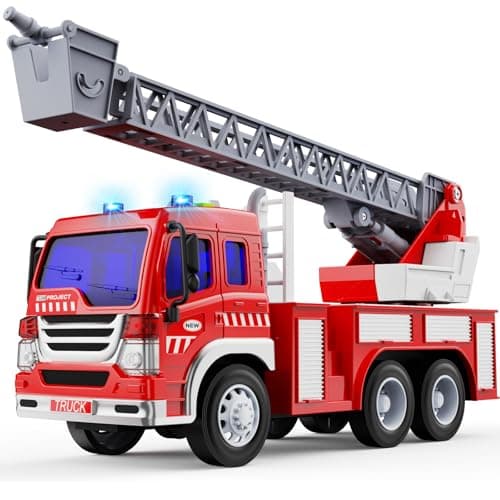 Image of GizmoVine Fire Engine Toys, Fire Truck with Lights Sound Extending Ladder, Friction Powered Large Toy Firetruck, Kids Big Trucks, Brithday for Children Age 3 4 5 6 7 8 Year Olds