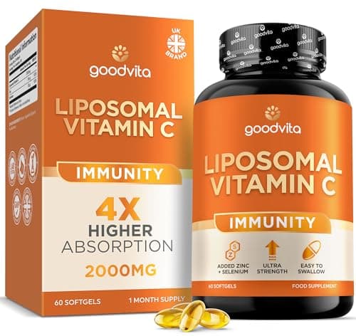 Image of Goodvita Liposomal Vitamin C Softgels 2000mg | 60 Softgels, 1 Month Supply | Added Zinc + Selenium | UK Formulated | Ultra Strength 4X Higher Absorption | Immunity, Energy + Skin | Easy to Swallow