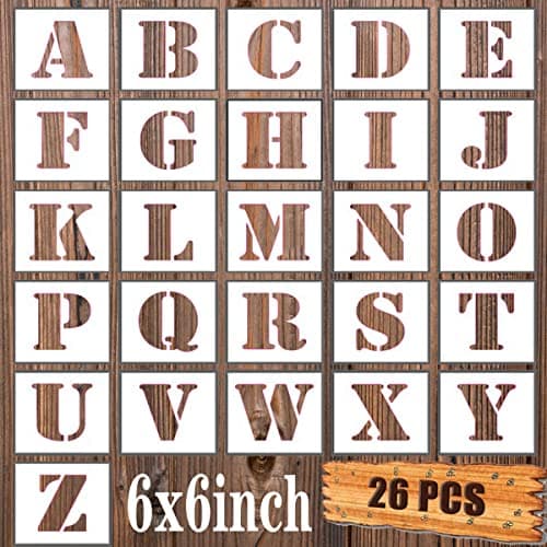 Image of BTORER 6 Inch Letter Stencils Symbol Alphabet Craft Templates, 26Pcs Reusable Plastic Letter Decoration Art Templates Interlocking Stencil Kit for Wood, Wall, Fabric, Rock, Chalkboard, DIY Signage