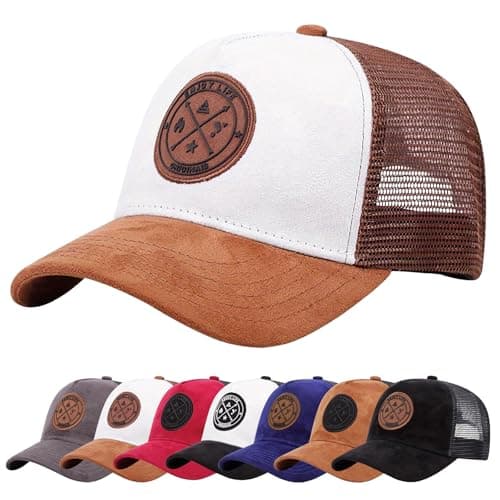 Image of Enwokran Baseball Cap Mens Embroidery Hats Unisex Hip Hop Trucker Caps Adjustable Mesh Back UPF 50+ UV Protection Summer Sun Hat Sports Cap (Brown White)