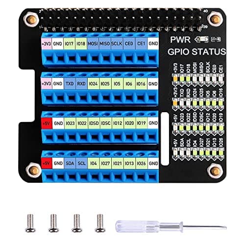 Image of GeeekPi GPIO Screw Terminal Block Breakout Board HAT with Status LED for Raspberry Pi,GPIO Expansion Board Breakout Module for Raspberry Pi 4B/3B+/3B/2B/B+/Pi Zero W/Pi Zero 2 W
