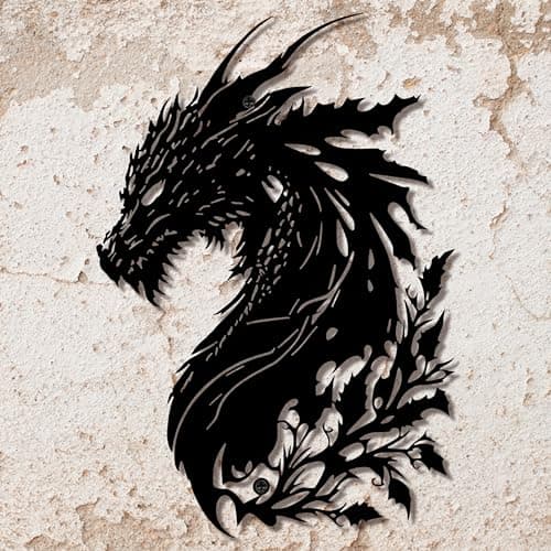 Image of LIYAOLI 3D Dragon Wall Art Decor - Black Metal Dragon Head Sculpture for Men Cave, Western Room Decor - Unique Fantasy Gifts for Medieval Decorations, Bedroom & Living Room