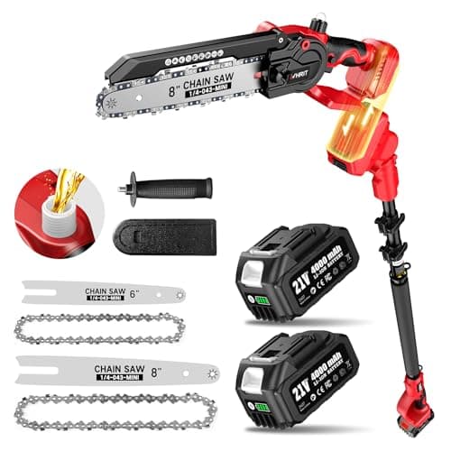 Image of Avhrit 2-in-1 Cordless Pole Saw & Mini Chainsaw - 10FT/3M Long Reach with 8 Inch & 6 Inch Chainsaw, 2×4.0Ah Batteries, Stable Extension Pole and Brushless Motor for Tree Branch Trimming & Cutting