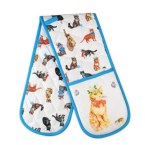 Image of Sterling Sports Double Oven Gloves Heat Resistant Oven Mitts - Premium Cotton Novelty Gloves For Cooking, BBQ & Baking For Women & Men (Curious Cats)