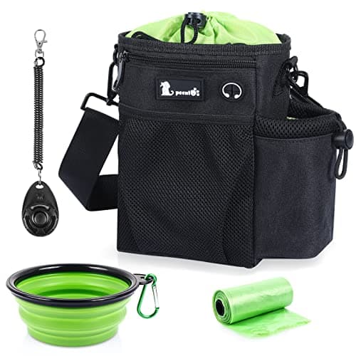 Image of pecute Large Dog Treat Pouch Bag - Upgrade with Water Bottle Holder, Waterproof Walking Bag Multiple Pockets, Adjustable Waist & Shoulder Belt 3 Ways to Wear for Training Walking Outdoor Use (Black)