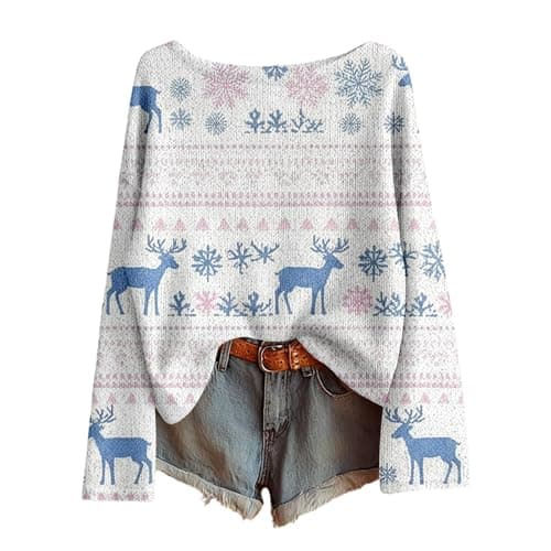 Image of Christmas Sweatshirts for Women UK Funny Reindeer Snowflake Graphic Print Casual Long Sleeve Shirts Tunic Tops Women's Ugly Christmas Sweatshirts Womens Loose Fit Xmas Jumpers Pullover T Shirts xl 3xl