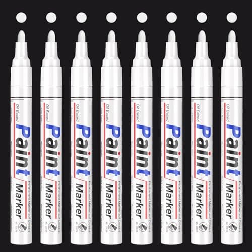 Image of APOGO White Paint Pens - 8 Pack Oil Based Permanent Markers, Medium Tip, Waterproof Paint Marker Set for Rocks, Wood, Metal, Plastic, Glass, Mugs, DIY Craft, Touch Up