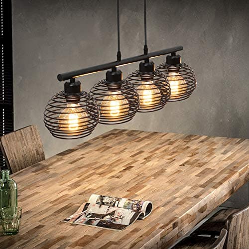 Image of ZMH Dining Room Ceiling Light Black Pendant - E27 Vintage 4 Way Pendant Lamp Retro Industrial Cage Metal Lamp Hanging Cable Lighting Cluster Light Fitting for Dining Table Living Room Kitchen Island