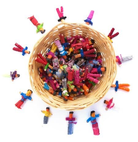 Image of Purity 72 Mini Worry Dolls in Basket