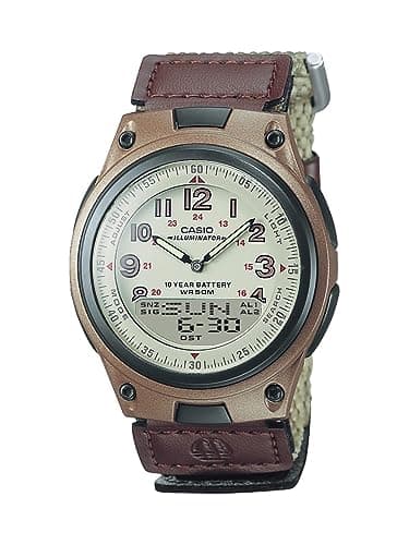 Image of Casio AW80 Series | Men’s Analog-Digital Watch | 50M Water Resistance | Multi Alarms | 100 SEC Stopwatch | Countdown Timer | World Map for World Time | LED Light | LC Display | 10 Year Battery, Beige,