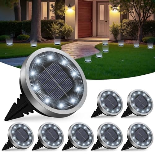 Image of Solar Lights Outdoor Garden, 8 Pack Solar Ground Lights 10 LED Pathway Waterproof IP65 Garden Light Landscape Lighting, In Ground Light Decorative for Sidewalk Driveway Walkway Lawn Deck Steps Stair
