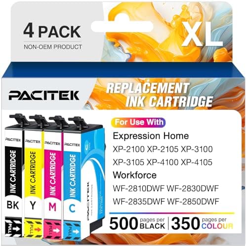 Image of PACITEK Replacement for 603XL Ink Cartridges Multipack Compatible with Epson Expression Home XP-2100 XP-3100 XP-4100 XP-2105 XP-3105, Workforce WF-2810 WF-2830 WF-2835 WF-2850, 4 Pack