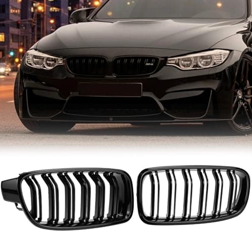 Image of QWORK® Sport Radiator Grille, Glossy Black Grille, Compatible with BMW 3 Series F30 F31 F35 2012-2018