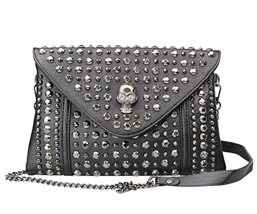 Image of FiveloveTwo Women Rivet Chain Handbag Purse Clutch Small PU Leather Satchel Shoulder Tote Top-Handle Bag Black