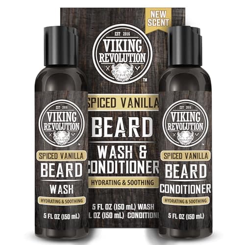 Image of Viking Revolution - Beard Shampoo And Conditioner - Natural Beard Wash & Beard Conditioner With Argan & Jojoba Oils - Softens & Strengthens - Gifts For Men - Spiced Vanilla - 2 x 150 ml
