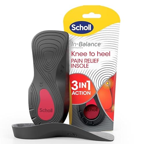 Image of Scholl In-Balance Orthotics Knee to Heel Insoles, 3-in-1 Insoles for Knee and Heel Pain Relief - Deep Heel Cup and Arch Support - Size Large, UK 9-11, 1 Pair