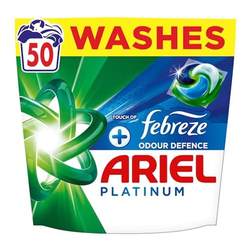 Image of Ariel Platinum PODS®, Washing Liquid Laundry Detergent Capsules 50 Washes, +Touch Of Febreze Odour Defence, Remove Even 7-Day Sweat Odours