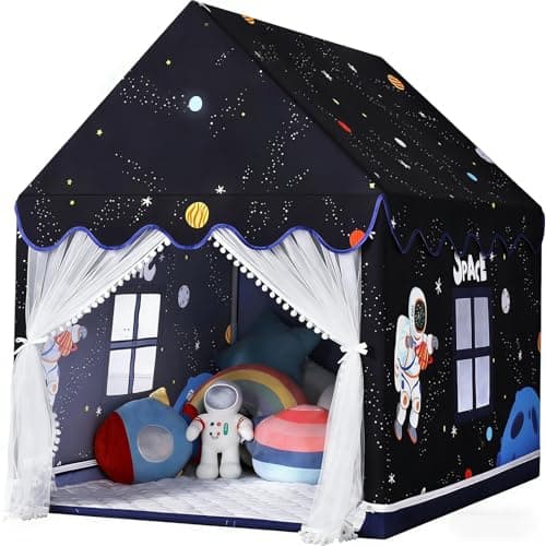 Image of Wilwolfer Space Kids Tent Indoor: Play Tent with Mat - Large Play House Indoor & Outdoor for Toddlers, Kids Tent for Boys, Toy House Birthday Gift (Black)